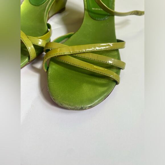 Prada strappy wedges. Patent leather. Lime green. EU 35.5, US Size 5.5. - Picture 7 of 16
